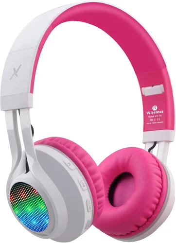 Vista 10 de Riwbox WT-7S audífonos estéreo plegables con Bluetooth y luces, inalámbricos, con micrófono y control de volumen para computadora, teléfonos