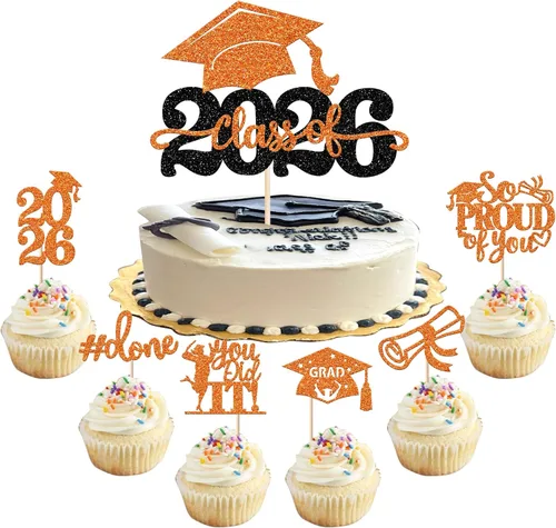 Vista 43 de Paquete de 24 adornos para cupcakes de clase de 2026 con purpurina 2026 para diploma de graduación 2026, selecciones para cupcakes para graduación