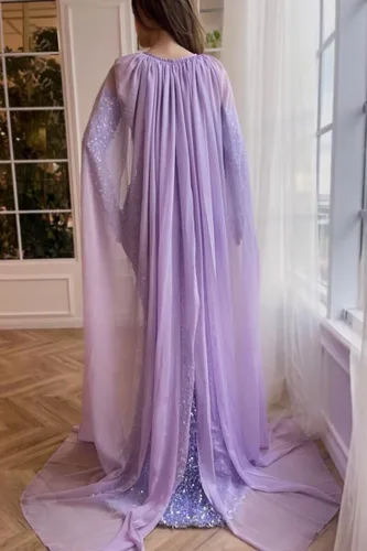 Vista 5 de Vestidos de fiesta de sirena con hombros descubiertos brillantes 2023 con capa de manga larga con lentejuelas y escote corazón, vestido formal