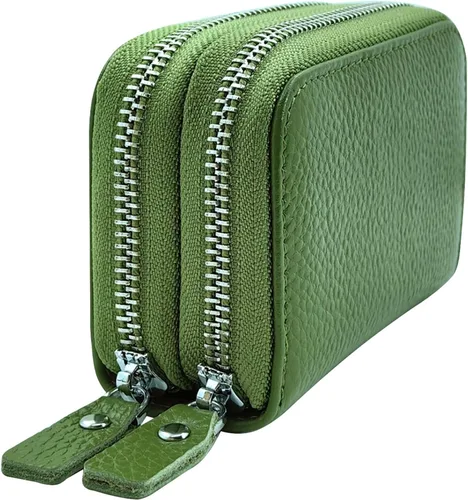 Vista 22 de Cartera de cuero para mujer, con doble tarjeta, tarjetero con cremallera, múltiples compartimentos, bloqueo RFID C-W-1, Rosado, Talla única
