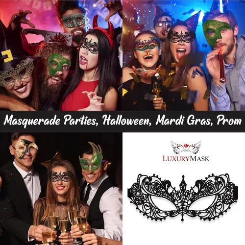 Vista 5 de Masquerade Mask For Women Lace Masquerade Masks for Masquerade Party, Proms, Venetian Party, Mardi Gras, Halloween & Cosplay