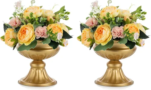 Vista 11 de NUPTIO Jarrones de oro envejecido para centros de mesa: 2 piezas de jarrones pequeños de compota para flores - Decoración de cuenco de pedestal