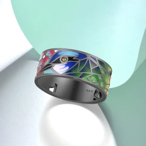 Vista 4 de Santuzza Anillo de plata de ley 925 hecho a mano con esmalte colorido
