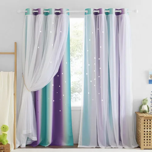Vista 26 de NICETOWN Cortinas para dormitorio de niñas, cortinas de arco iris, cortinas de estrellas, cortinas de princesa, decoración de habitación
