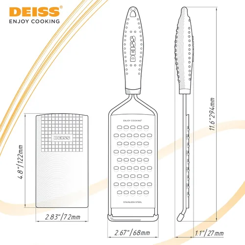 Vista 9 de Deiss PRO - Rallador grueso y rallador de queso de mano, cuchillas afiladas de acero inoxidable, mango antideslizante, rallador de queso pequeño