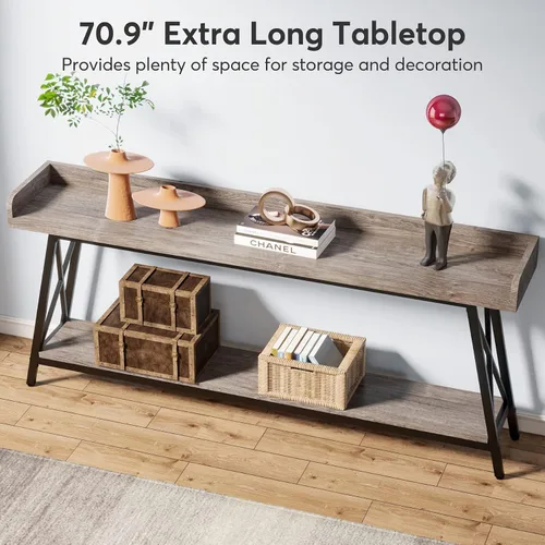 Vista 6 de Tribesigns Mesa consola extra larga de 70.9 pulgadas detrás del sofá, mesa de sofá industrial rústica para sala de estar, entrada estrecha