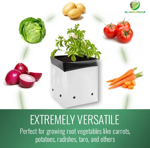 Vista 3 de DL Wholesale Grow 1 bolsas de cultivo de plantas para plantar, bolsa de plástico para plantas, macetas de vivero para flores, verduras, hierbas, 1/2