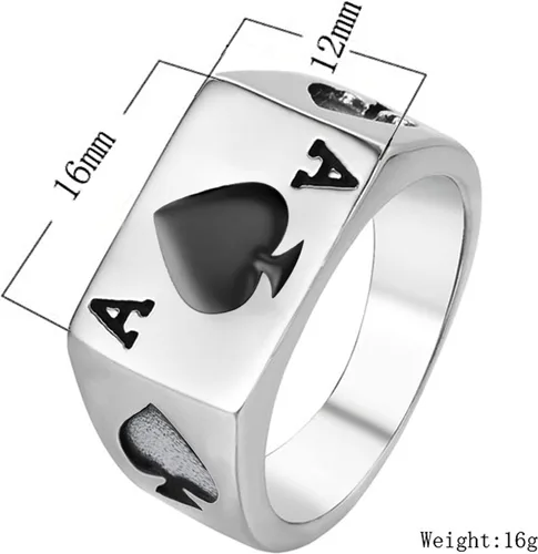 Vista 2 de Anillo de acero inoxidable JAJAFOOK para hombre, póquer, negro plateado, tamaños 6 14