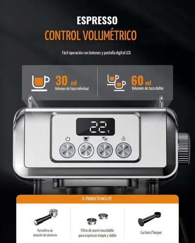 Vista 5 de SHARDOR - Máquina de café expreso de 20 barras para el hogar con pantalla LCD y varita de vapor