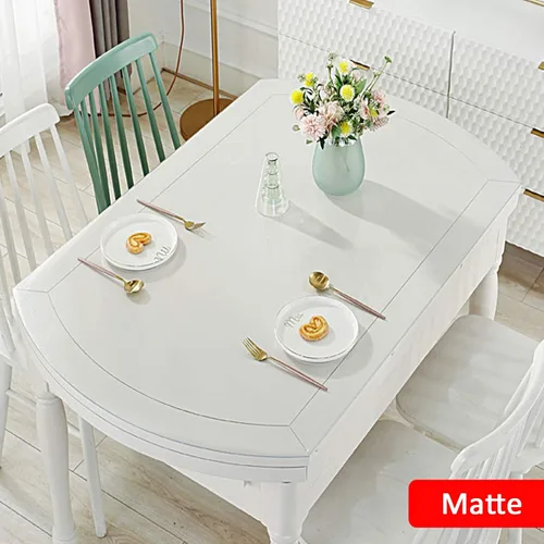 Vista 2 de Mantel transparente de PVC mate impermeable sin encogimiento/bordes biselados, protector transparente ovalado en ángulo recto para mesa de noche