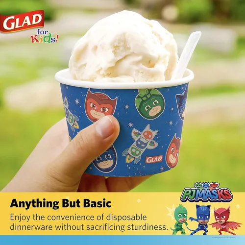 Vista 4 de Glad Cuencos de papel para aperitivos con tapas para niños, diseño espacial, resistentes, desechables para microondas con tapas para sopa o helado