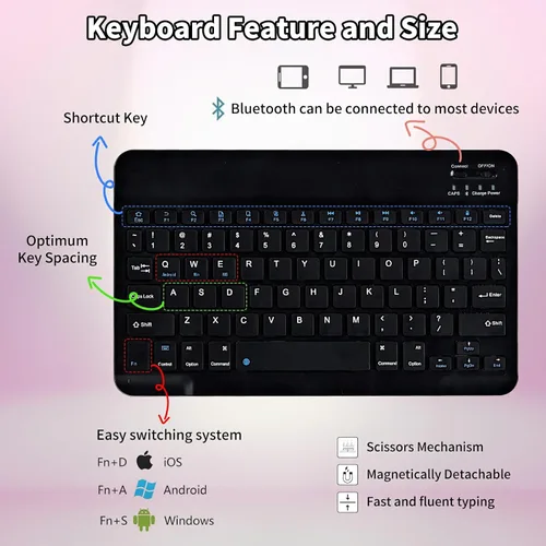 Vista 5 de Funda para Samsung Galaxy Tab S6 Lite 2022/2020 Teclado inalámbrico desmontable y cubierta de soporte de piel sintética Funda protectora