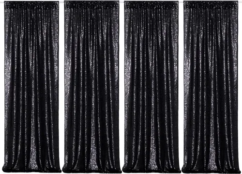 Vista 37 de Poise3EHome - Cortinas de lentejuelas con purpurina champagne, 2 piezas de 2 x 8 pies, paneles de purpurina para fiesta de Halloween, fiesta