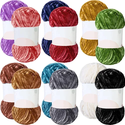Vista 10 de Xinnun 12 madejas 1116 yardas hilo de felpilla de terciopelo suave grueso de felpa a granel para crochet tejer manta manualidades DIY tejido, 6mm