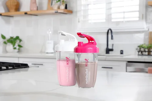 Vista 7 de nutribullet Vasos To-Go de 24 oz y tapas abatibles de colores (rosa/blanco)