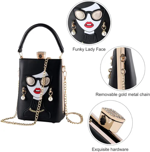 Vista 5 de KUANG! Women Novelty Lady Face Shoulder Bags Funky PU Leather Top Handle Satchel Handbags Clutch Purse for Women