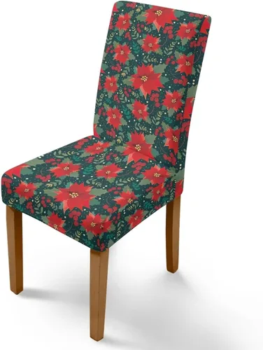 Vista 113 de Rnyleeg Fundas navideñas para sillas de comedor, fundas de asiento de comedor con estampado de campanas brillantes, juego de 1 funda suave y lavable