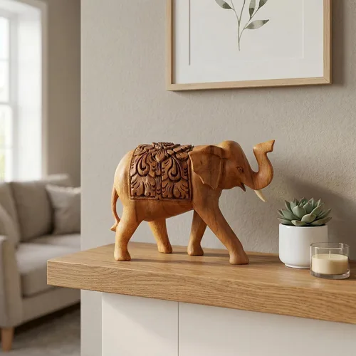 Vista 2 de G6 Collection Estatua de elefante tallada a mano de madera, escultura, arte decorativo, rústico, decoración del hogar, decoración hecha a mano