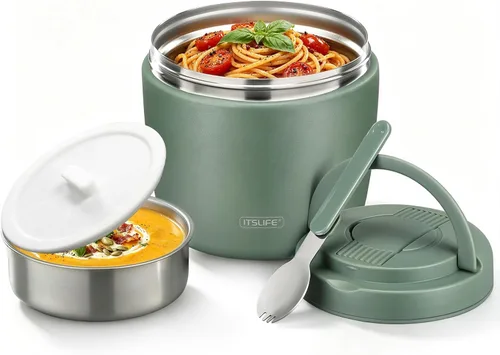 Vista 12 de Termo de sopa para comida caliente, contenedor de almuerzo aislado de acero inoxidable de 32 onzas, termo de boca ancha para sopa y alimentos Negro