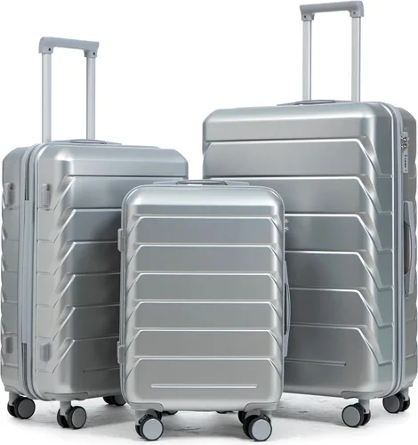 Vista 125 de Merax 3 piezas expandible ABS Hardshell equipaje Sets Spinner Wheel Maleta TSA Lock Suit Case, Apertura frontal negra, Juego de 2 piezas, Maleta