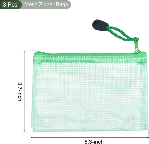 Vista 2 de YOKIVE Paquete de 3 bolsas de malla con cremallera, bolsillos de malla B8 para archivos, bolsa de plástico para documentos, ideal