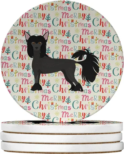 Vista 34 de Abyssinian Sand Terrier Merry Christmas - Posavasos grandes de piedra arenisca (4 unidades)