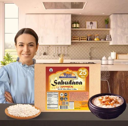 Vista 2 de Rani Sabudana (Tapioca/Sago) Pearls 400oz (25lbs) 25.0 lbs Caja a granel ~ Todo natural Vegano Sin colores Sin OMG Origen indio