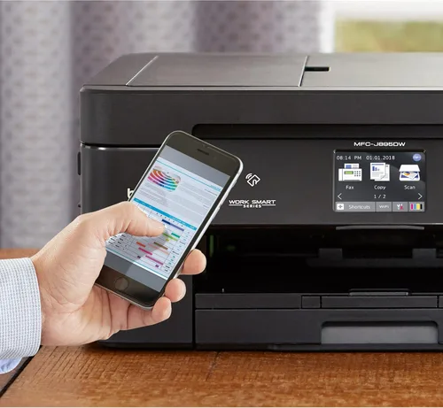 Vista 8 de Brother Impresora inalámbrica de inyección de tinta todo en uno, MFC-J895DW, color multifunción, impresión dúplex, NFC One Touch para conectar