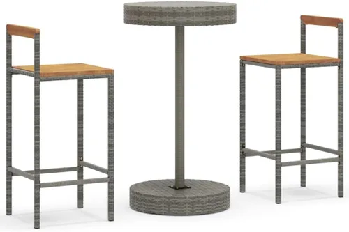 Vista 2 de Ensemble de Bar de Jardin 3 Pièces Gris avec Table et Tabourets, Résistant aux Intempéries en Rotin PE et Acier Laqué, Design Moderne Pour Terrasse