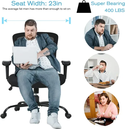 Vista 4 de HCY Silla de oficina grande y alta, silla de escritorio, 400 libras, silla de malla para computadora para personas pesadas, silla de escritorio