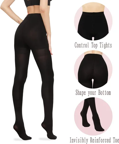 Vista 2 de Medias opacas adelgazantes para mujer, medias de compresión de abdomen de cintura alta con parte superior de control