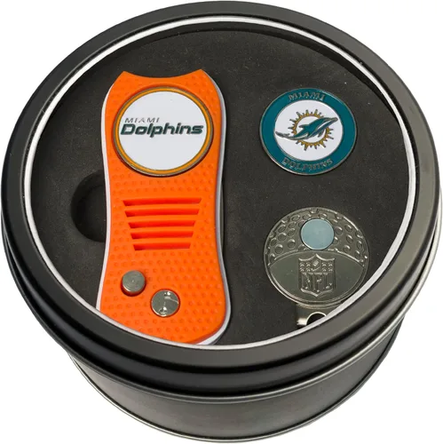 Vista 4 de Team Golf Set de regalo NFL Herramienta de divot de hoja conmutadora, clip de tapa y 2 marcadores de bola de esmalte de doble cara, diseño Multi