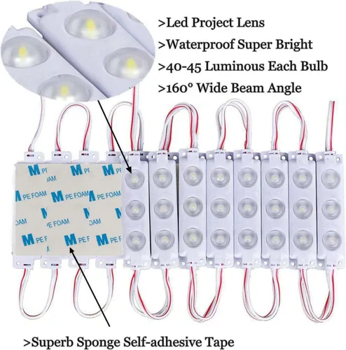 Vista 2 de Tienda de luces LED de exhibición de 60 luces LED de 12 V 40 LM/chip impermeable luz blanca con lente de proyecto para almacenar lámparas