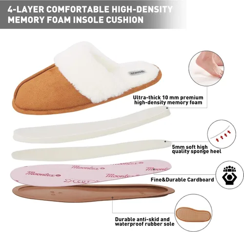 Vista 3 de IRISMON Pantuflas de gamuza sintética para mujer, cómodas pantuflas de piel cálida con espuma viscoelástica, antideslizantes, transpirables