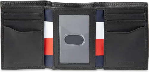 Vista 4 de Tommy Hilfiger - Cartera para hombre, triple pliegue, delgada, incluye ventana de identificación y tarjetero para tarjetas de crédito Rayas negras