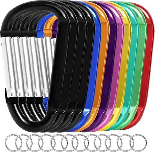 Vista 11 de 12 clips de mosquetón para llavero, clip de aluminio de 3 pulgadas, hebilla de gancho de mosquetón sin bloqueo en forma de anillo D, herramienta