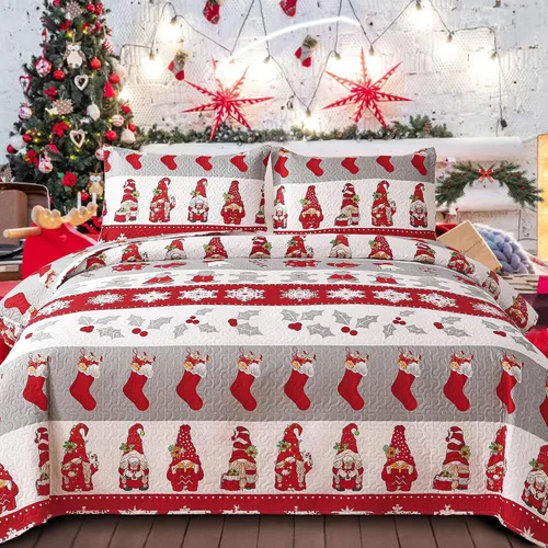 Vista 13 de Juego de colchas navideñas de tamaño queen, reversible, ropa de cama de Navidad rústica, colcha de cabaña, a cuadros, colcha transpirable, reno