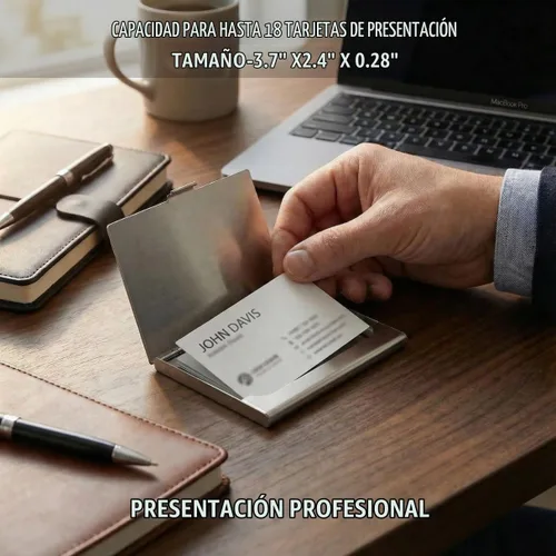Vista 9 de SunplusTrade tarjetero para tarjetas empresariales profesionales, de acero inoxidable, diseño delgado, para hombre y mujer