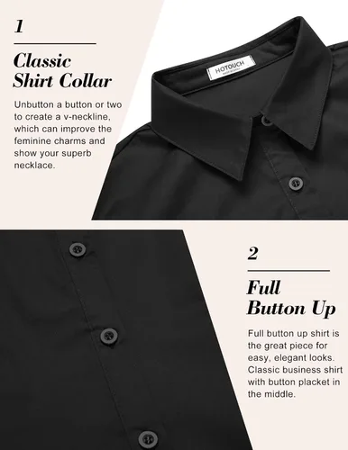Vista 5 de HOTOUCH Camisas básicas con botones para mujer, manga 3/4, elásticas, con botones, camisa de vestir ajustada para camarera
