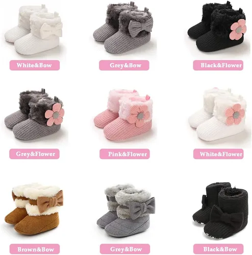 Vista 3 de E-FAK Botas para bebé niño y niña, zapatos para recién nacidos, con lazo para nieve, antideslizantes, suela suave, cálidos, para niños pequeños
