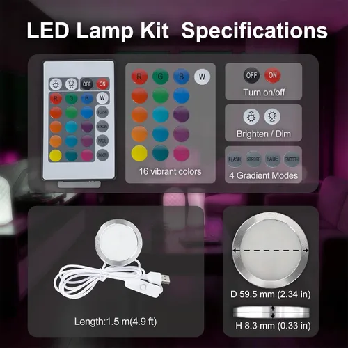 Vista 5 de 1 pieza de kit de lámpara LED RGB con control remoto 001, función de memoria de fallo de energía para impresoras 3D Bambu Lab Multicolor Makerworld