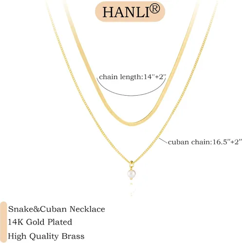 Vista 4 de HANLI Collar de perlas de oro chapado en oro de 14 quilates, delicado collar de perlas de agua dulce, collar de perlas simples para el día a día