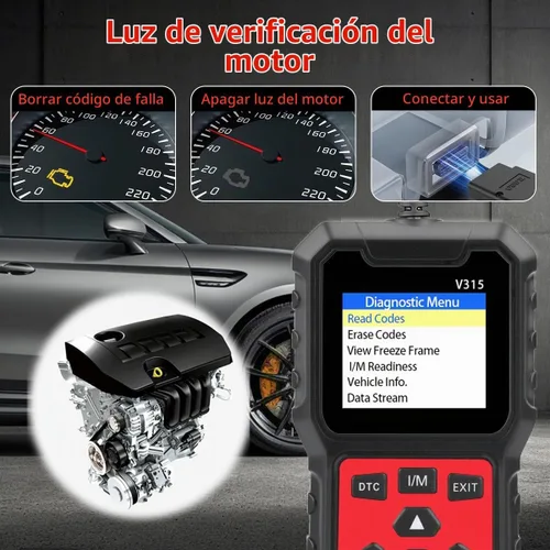 Vista 3 de V315 OBD2 Herramienta de diagnóstico, lector de código, herramienta de diagnóstico de luz de motor, probador de voltaje de batería, para coches