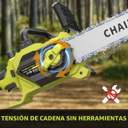 Vista 5 de Sierra de cadena inalámbrica de 12 pulgadas con batería de 2 x 4.0 Ah, 2 cadenas para corte de madera