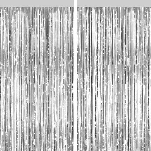 Vista 9 de Paquete de 2 cortinas de flecos de papel de oropel metálico negro, serpentinas de puerta, telón de fondo para cabina de fotos para fiesta
