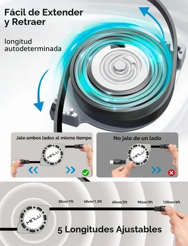 Vista 6 de MINLU Paquete de 2 cables USB tipo C a Lightning de 4 pies, cargador retráctil para iPhone de carga rápida para automóvil retráctil, cable USBC