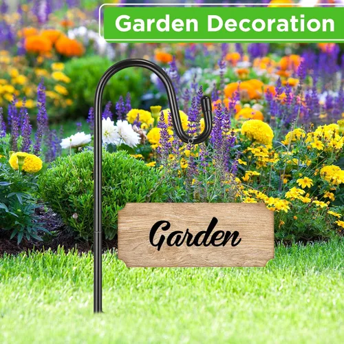 Vista 4 de Hicarer Paquete de 24 ganchos de pastor de 15 pulgadas para plantas al aire libre, gancho para colgar metal negro para jardín, poste para comedero