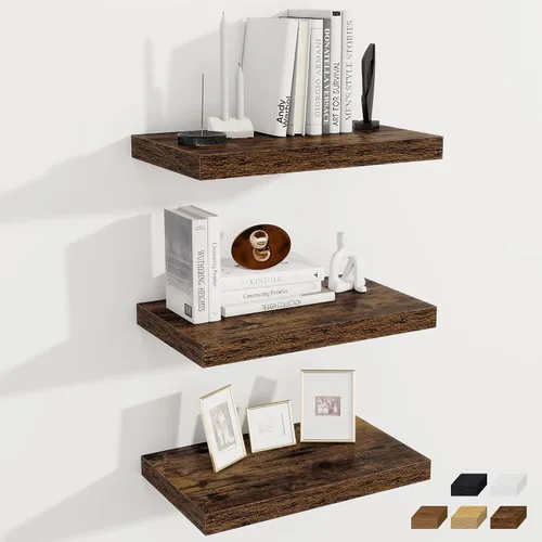 Vista 57 de Fun Memories Pequeños estantes flotantes para pared, estantes cuadrados de pared de 8 pulgadas con soportes invisibles, estantes negros para baño
