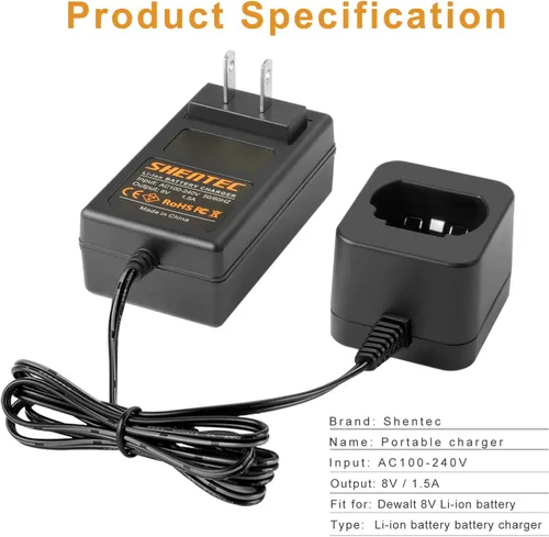 Vista 2 de Shentec Cargador de 8V compatible con DEWALT DCB080