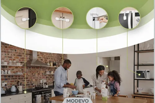 Vista 5 de Cerraduras de seguridad prémium para niños, paquete de 6 cerraduras de seguridad ajustables para bebés, para cocina, armarios, cajones, nevera e